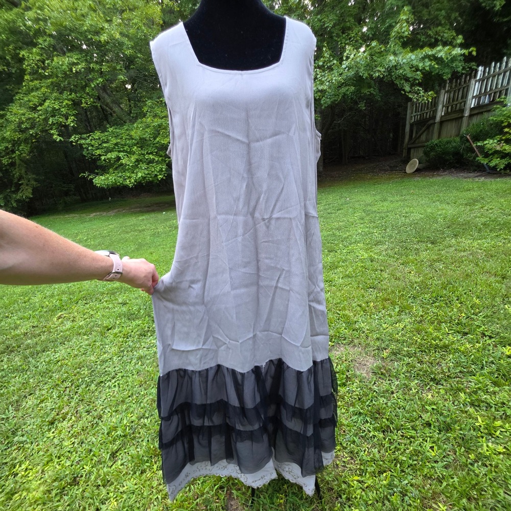 NATAYA Women's XL Gray Black Maxi Dress Gatsby Jazz Party 1920s Tulle Ruffle